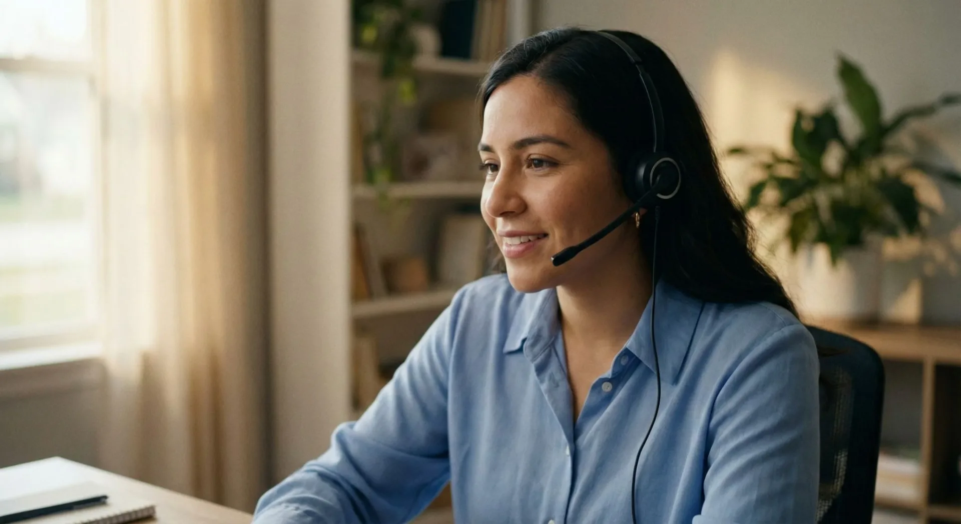 Customer service agent with a headset