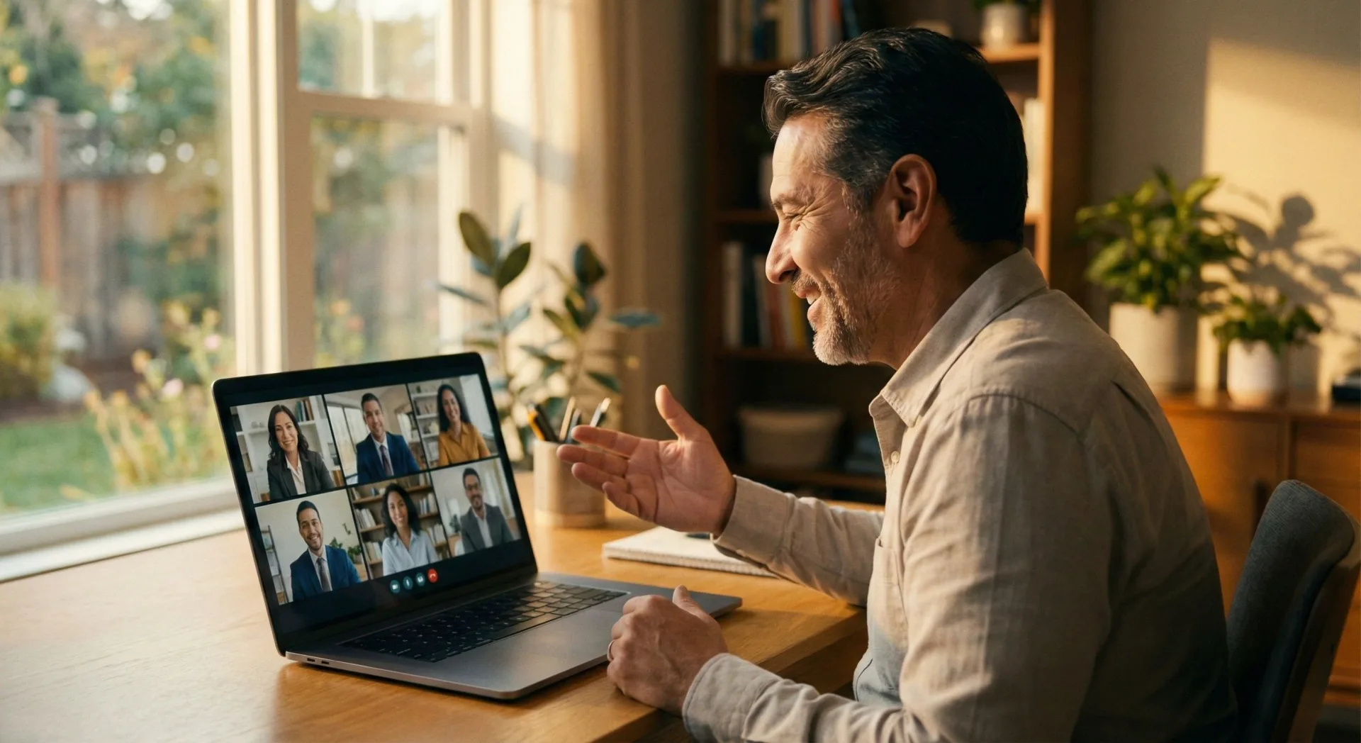 Bilingual professional on a video call with a client