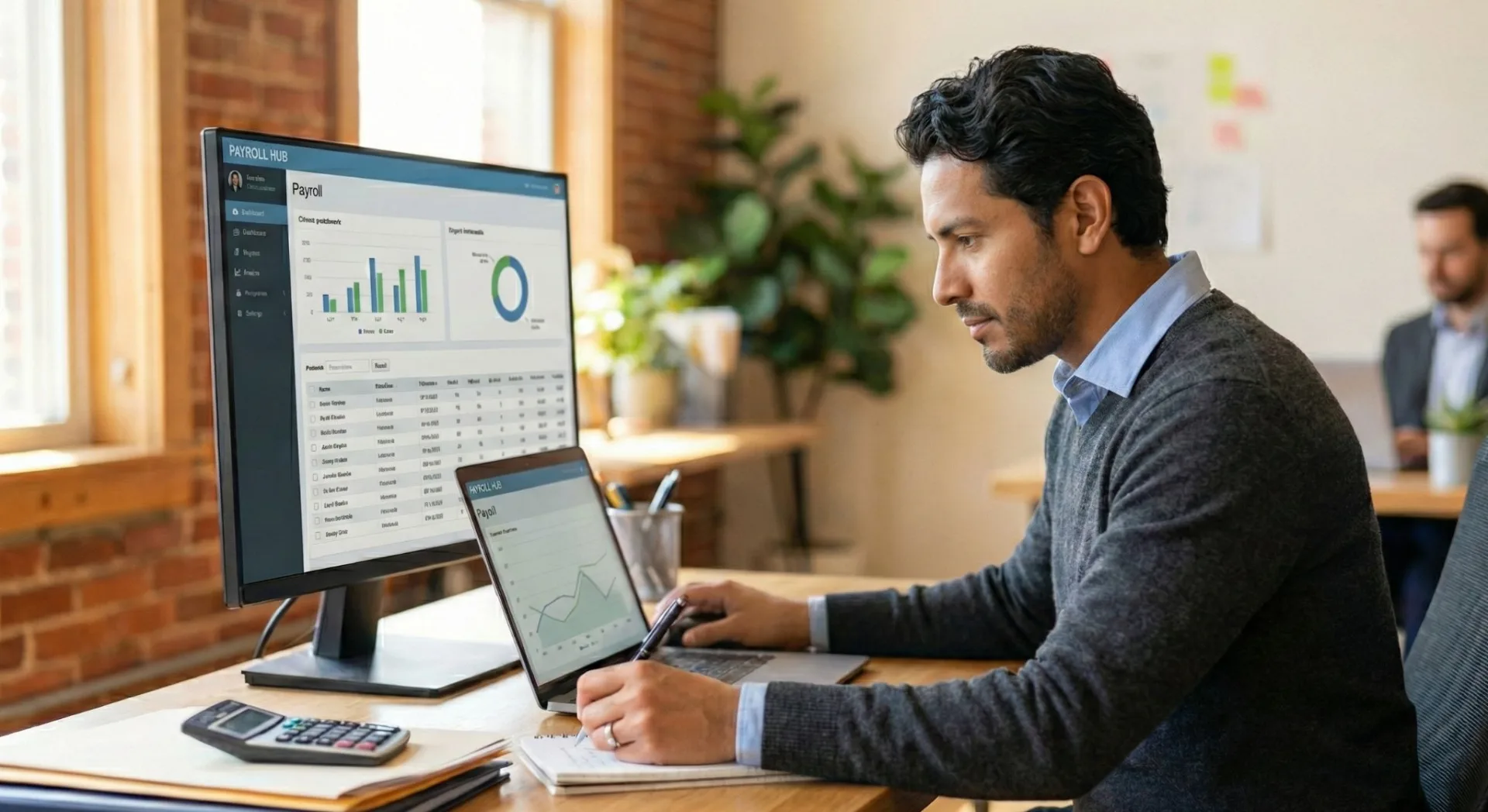 Payroll accountant reviewing reports